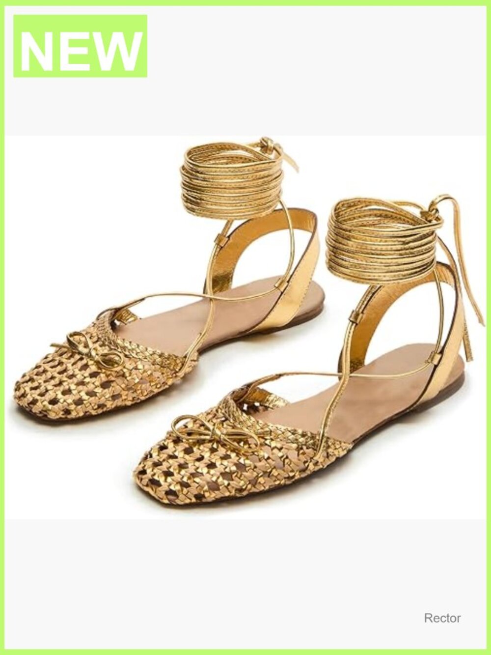 Women Lace Up Ballet Flats Sandals Woven Square Toe Bow Summer Party Shoes